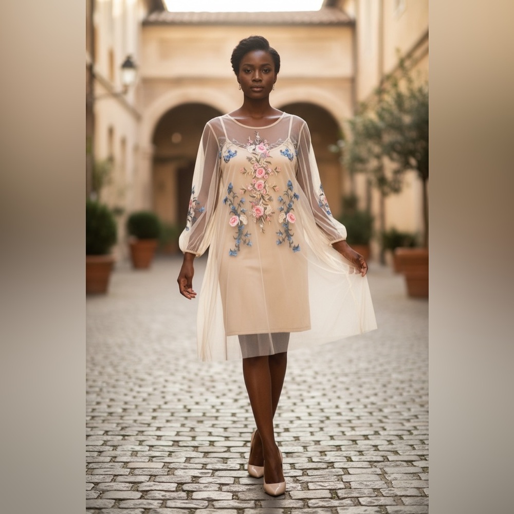 Floral Embroidered Mesh Dress
